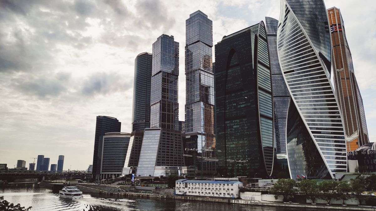 International financial centre skyline at dusk