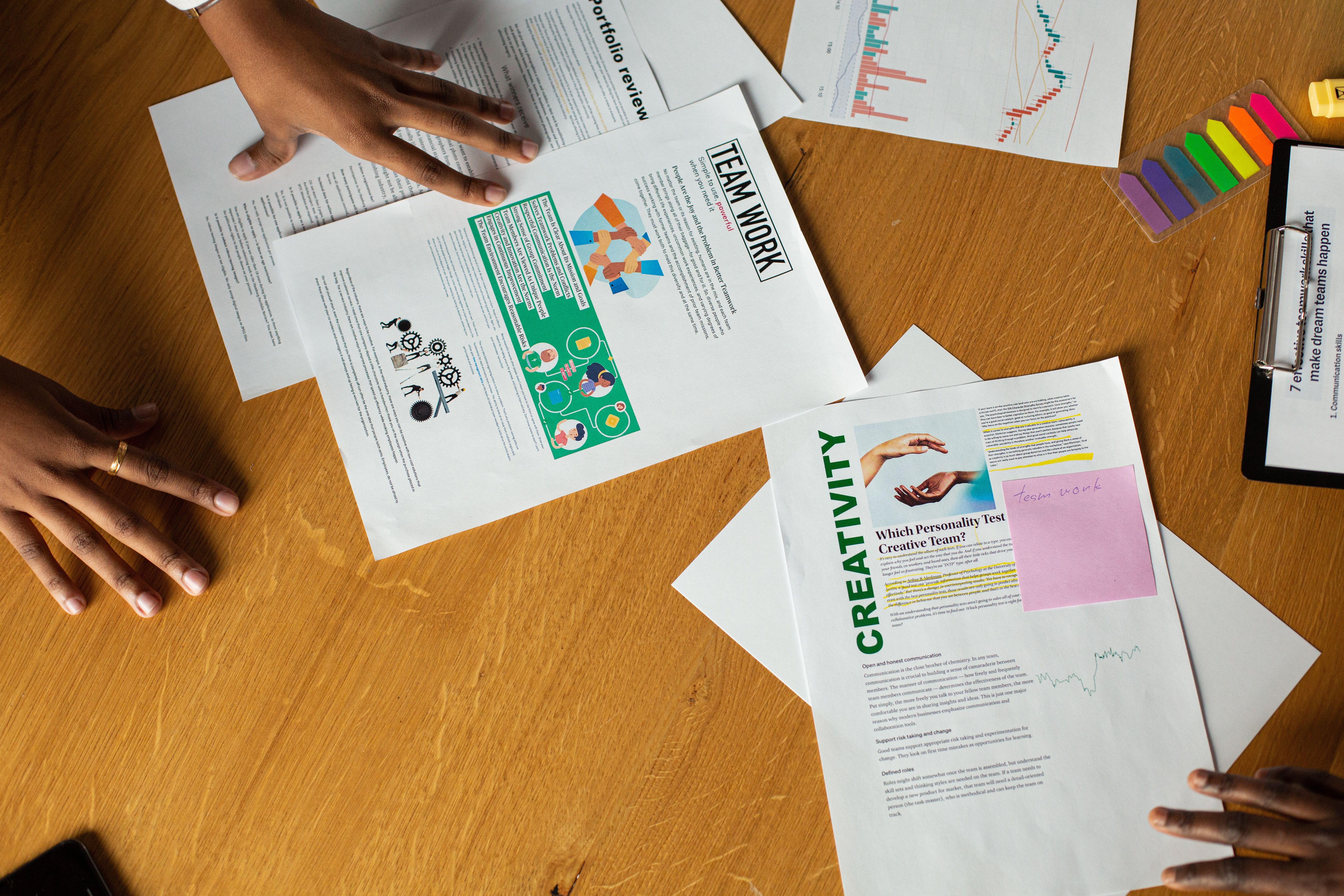 Due diligence documents arranged on a desk